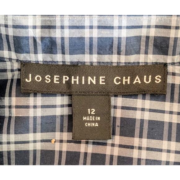 NEW Josephine Chaus Silk Blazer 12 Blue Gray Check Distinctive Charm Career - Picture 8 of 9